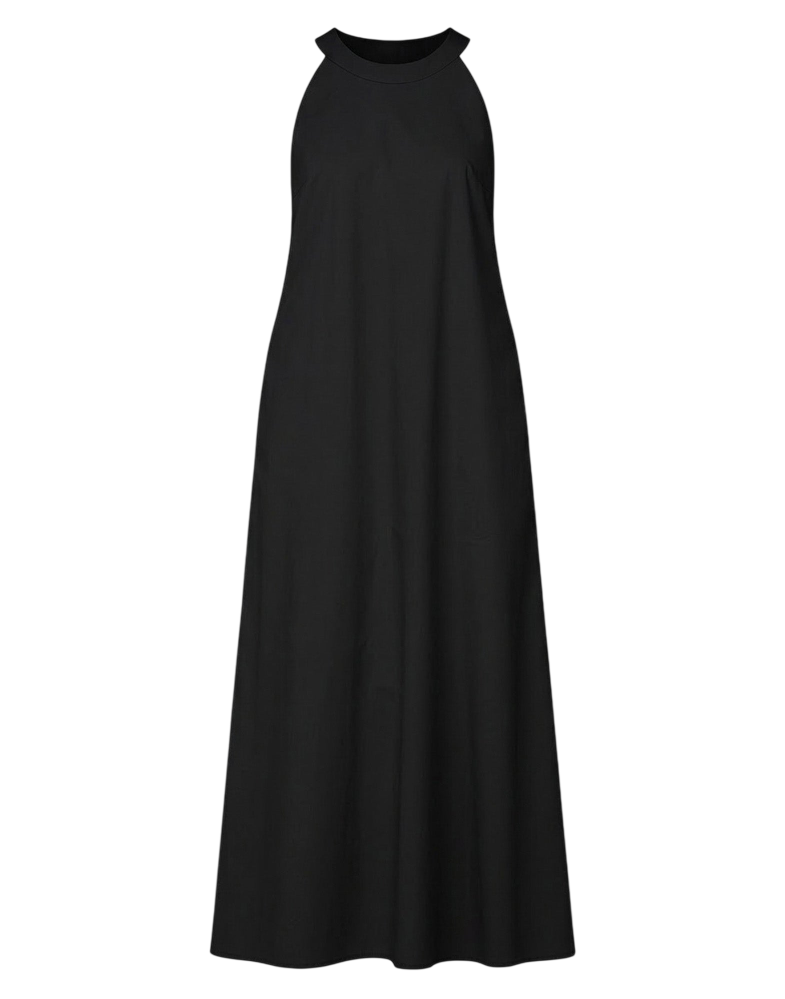 Abito Halter Long in Popeline di Cotone Nero