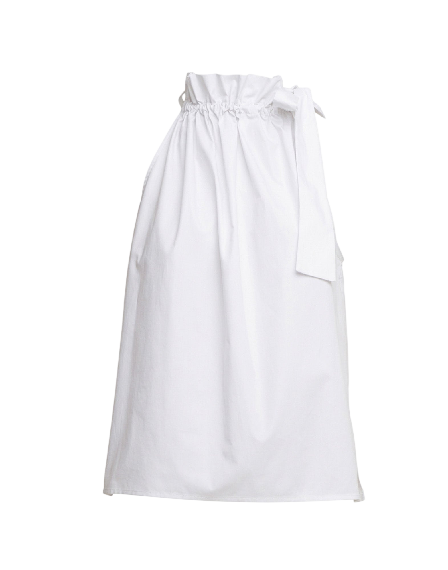 Top Halter Arricciato con Nastro in Popeline di Cotone Off White