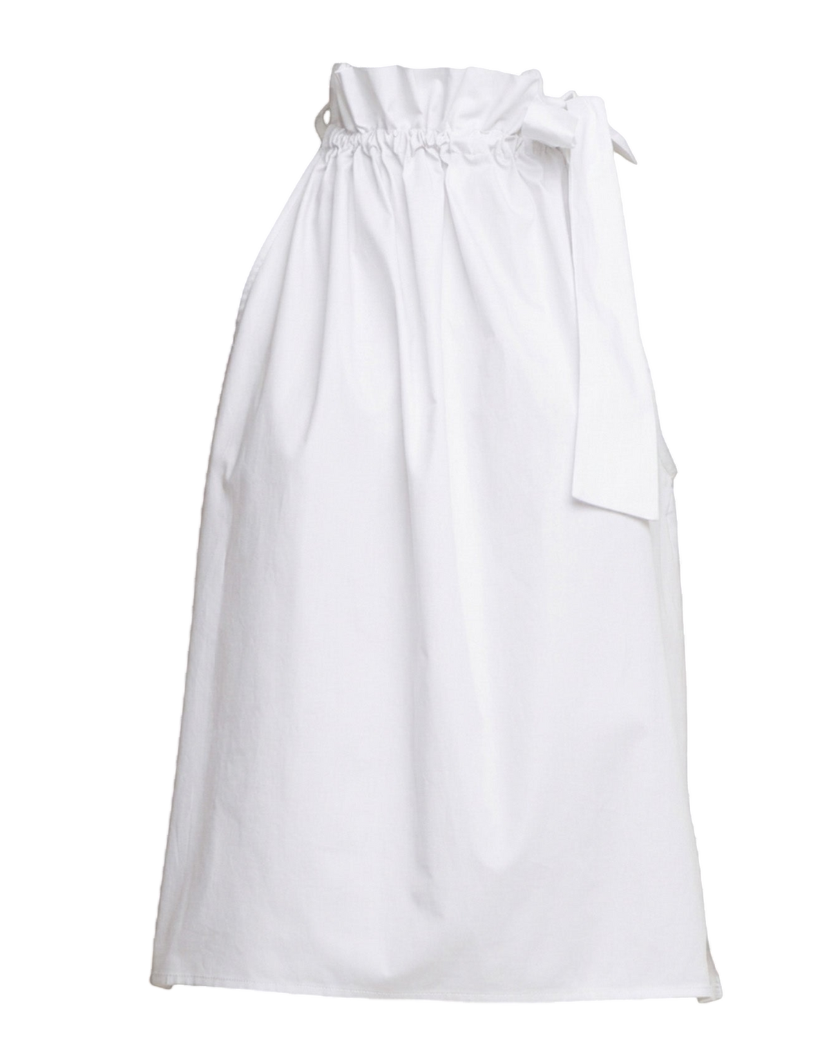 Off-White Cotton Poplin Gathered Halter Top with Ribbon