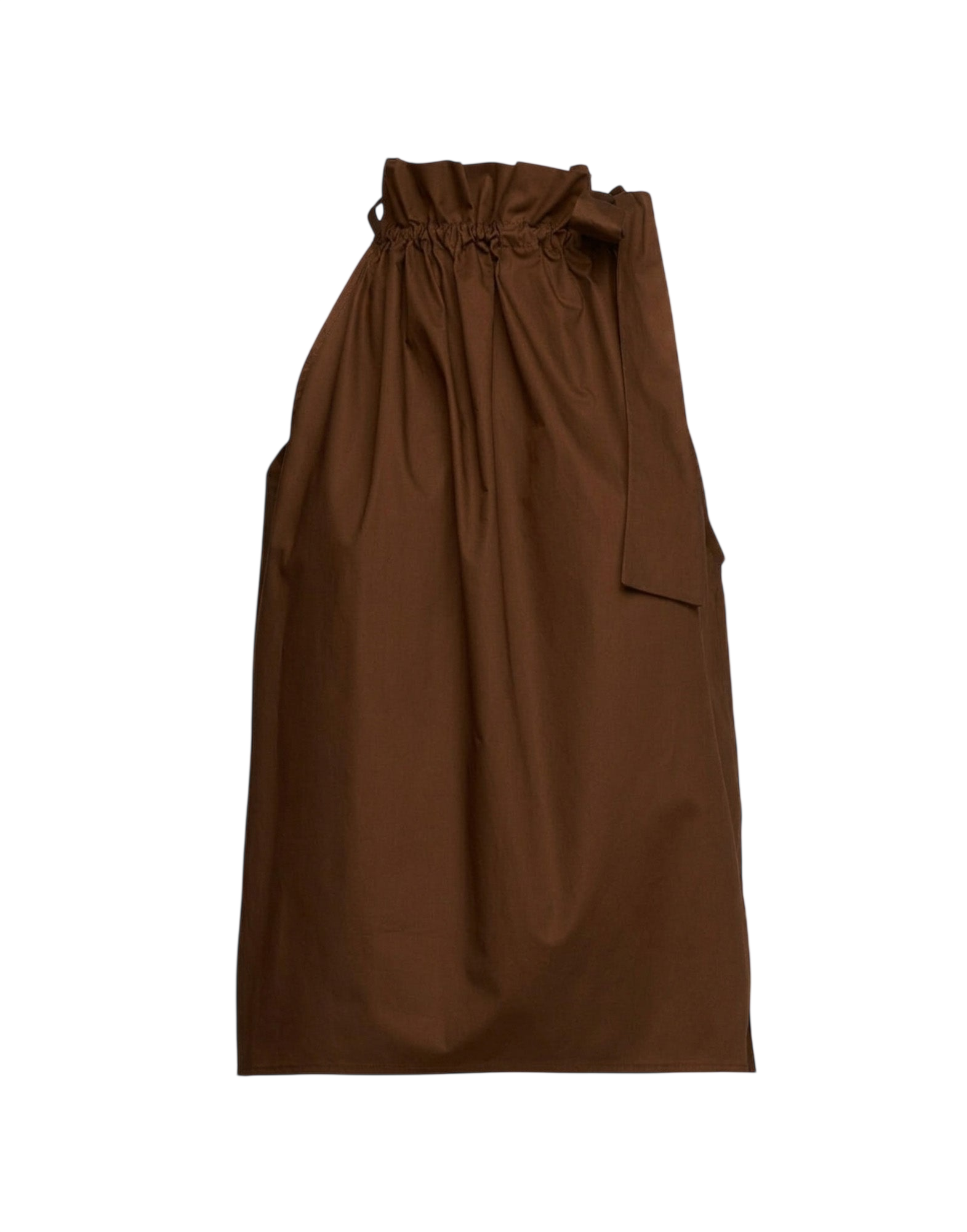 Top Halter Arricciato con Nastro in Popeline di Cotone Fondente
