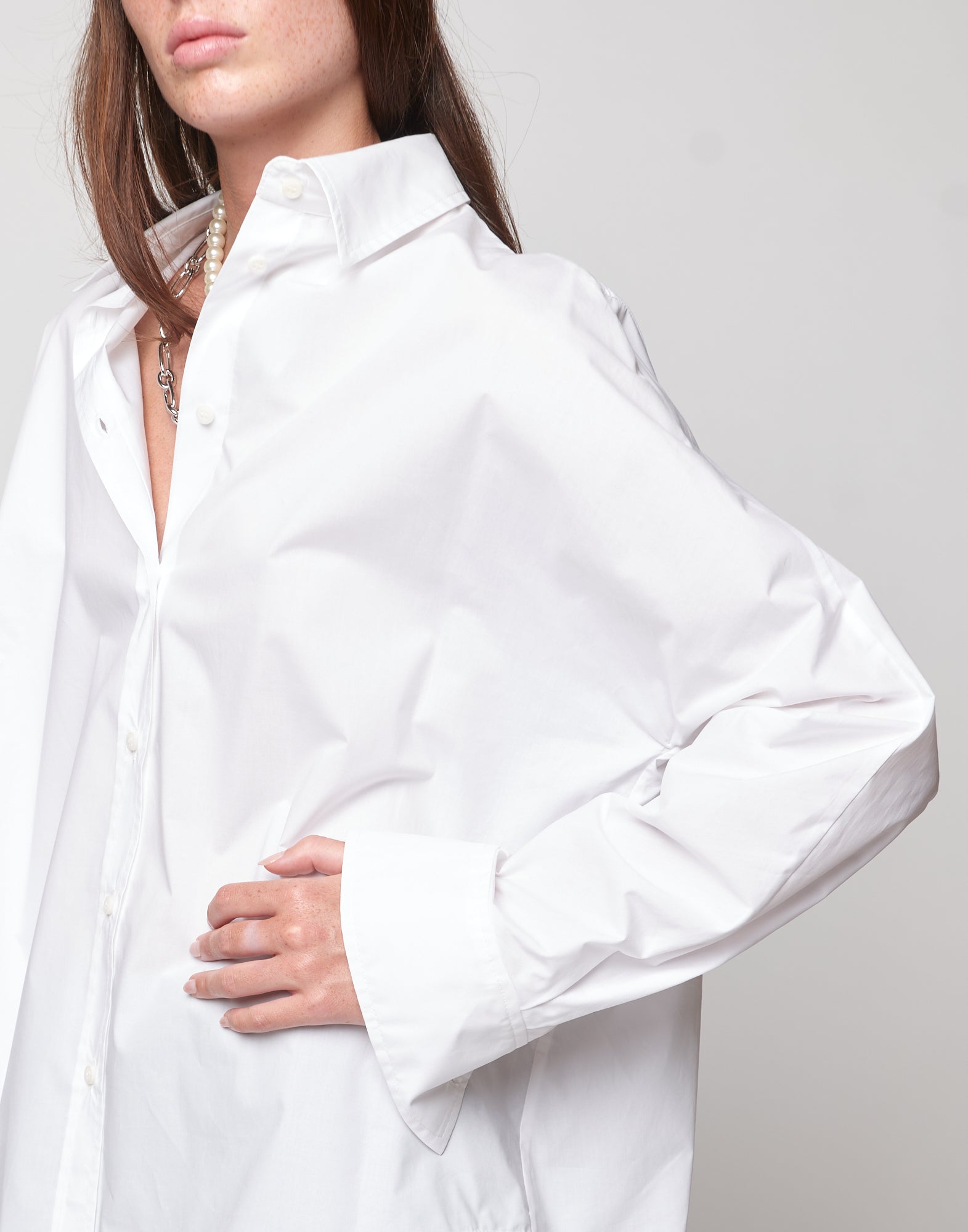 Camicia Over in Popeline di Cotone Off White
