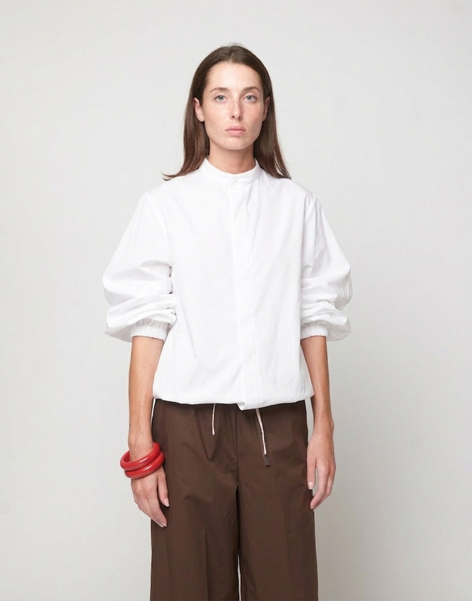 Camicia Maniche a Baloon in Popeline di Cotone Off White
