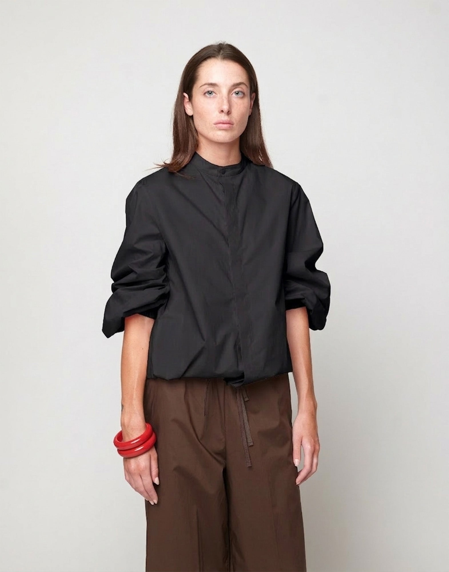 Camicia Maniche a Baloon in Popeline di Cotone Nera