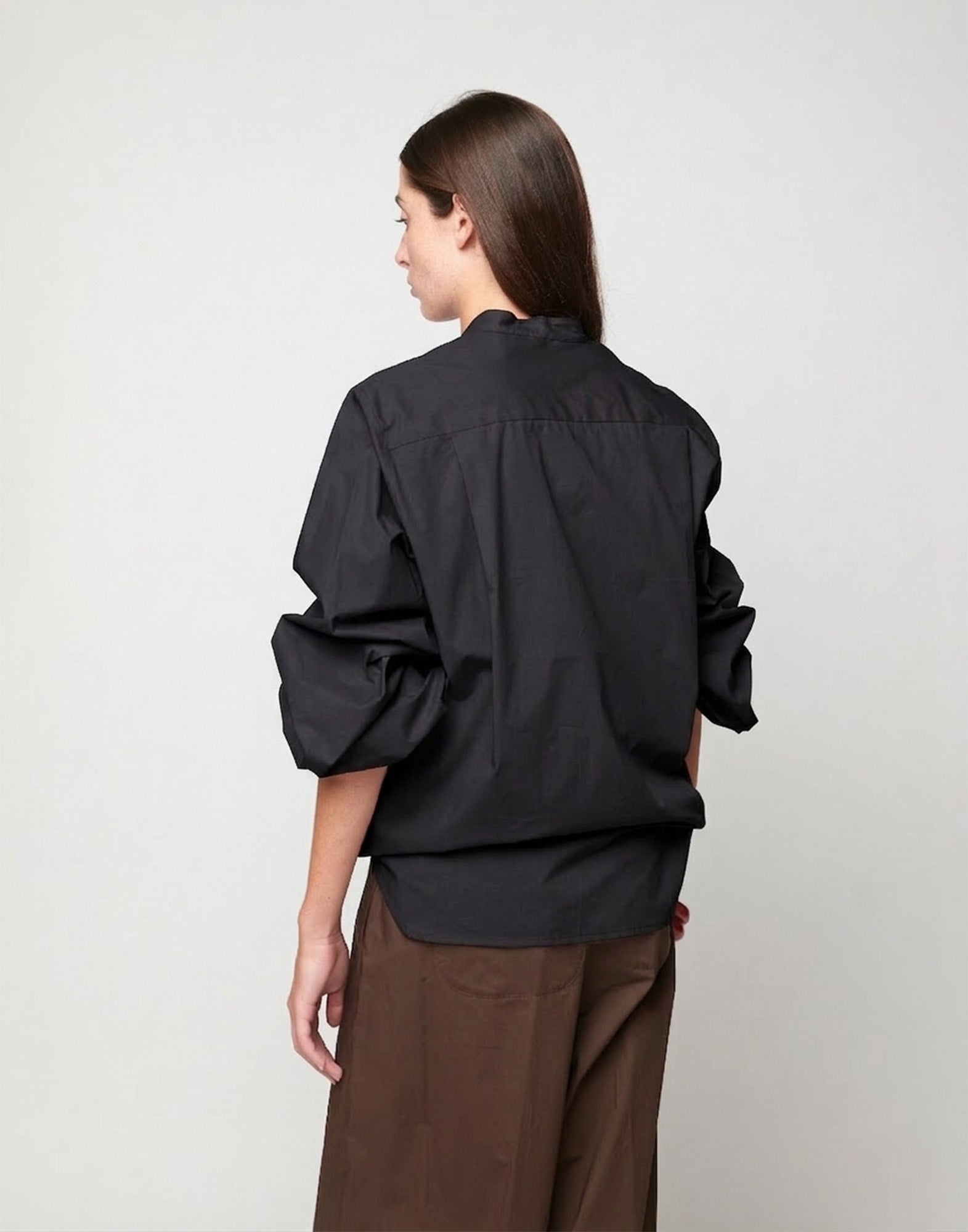 Camicia Maniche a Baloon in Popeline di Cotone Nera