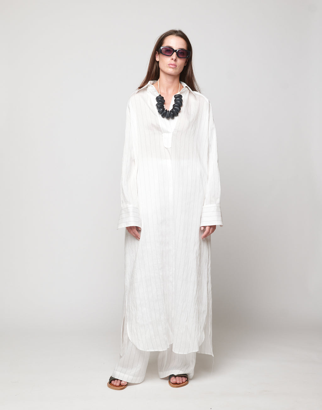 Abito Polo Lungo in Gessato Lyocell