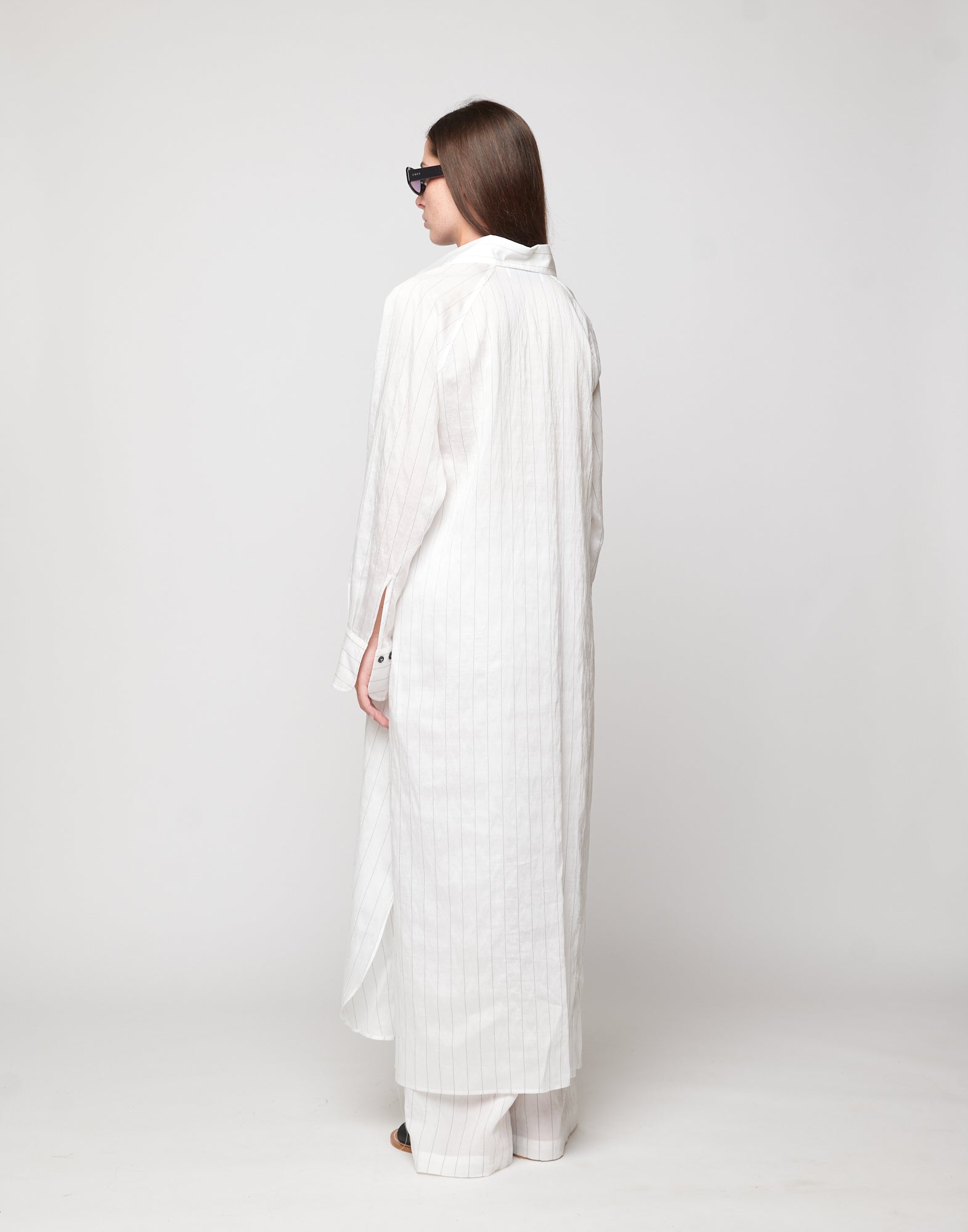 Abito Polo Lungo in Gessato Lyocell