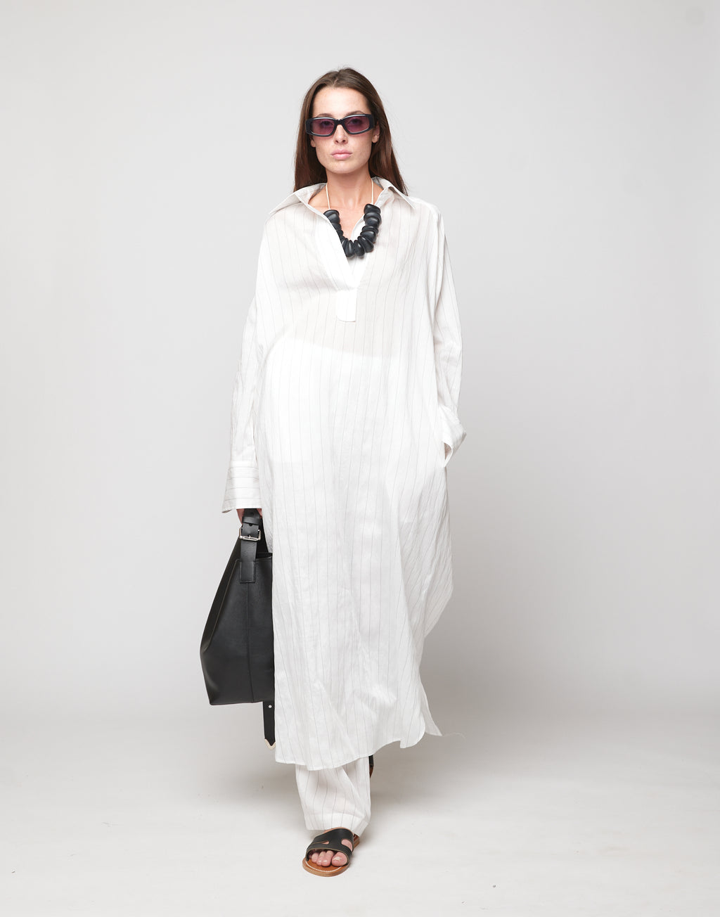 Abito Polo Lungo in Gessato Lyocell