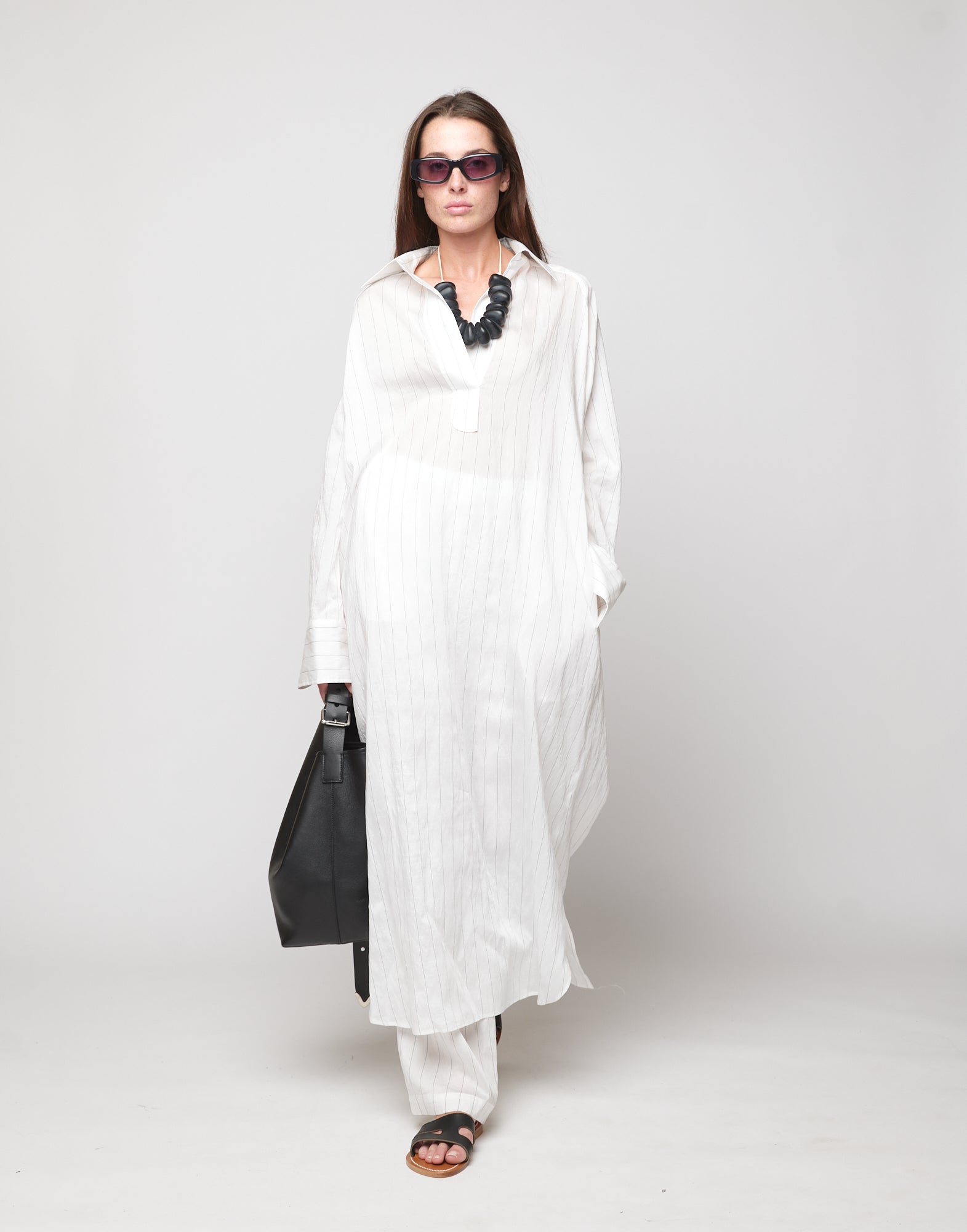 Abito Polo Lungo in Gessato Lyocell