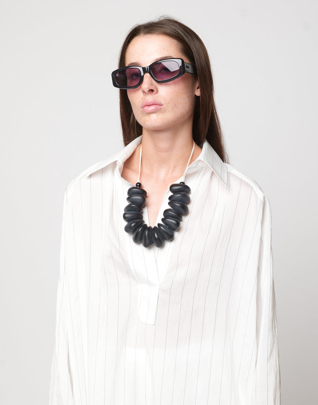 Abito Polo Lungo in Gessato Lyocell