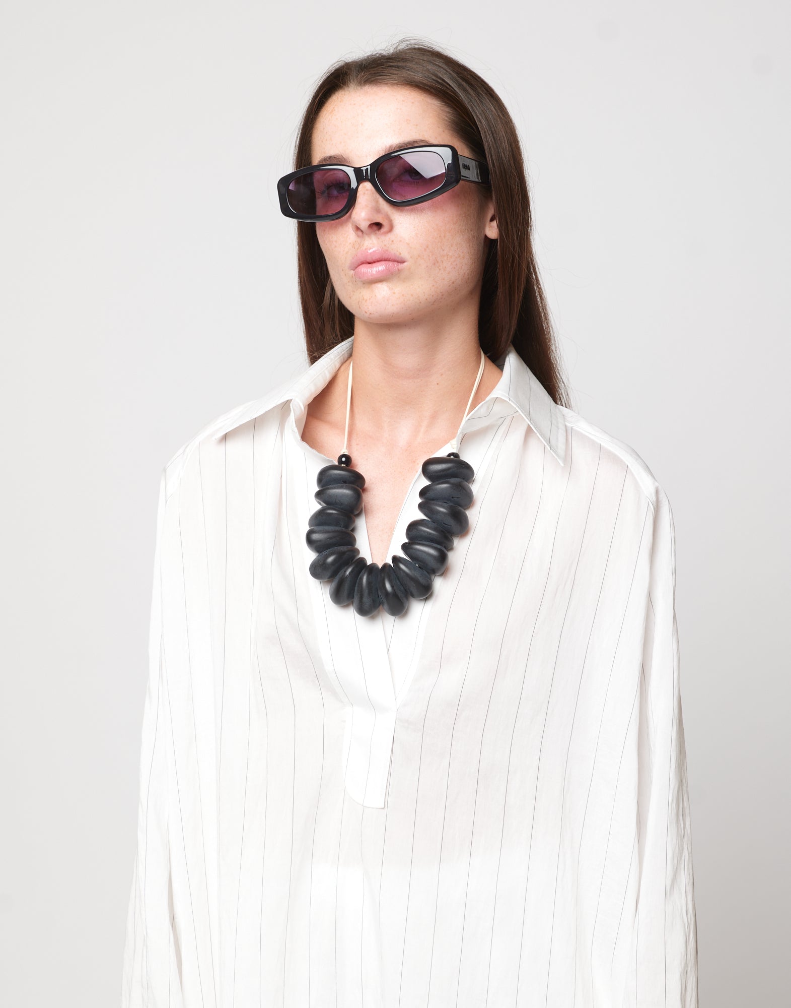 Abito Polo Lungo in Gessato Lyocell