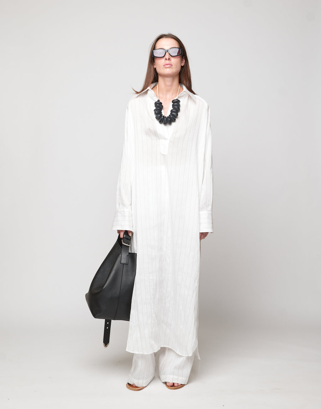 Abito Polo Lungo in Gessato Lyocell