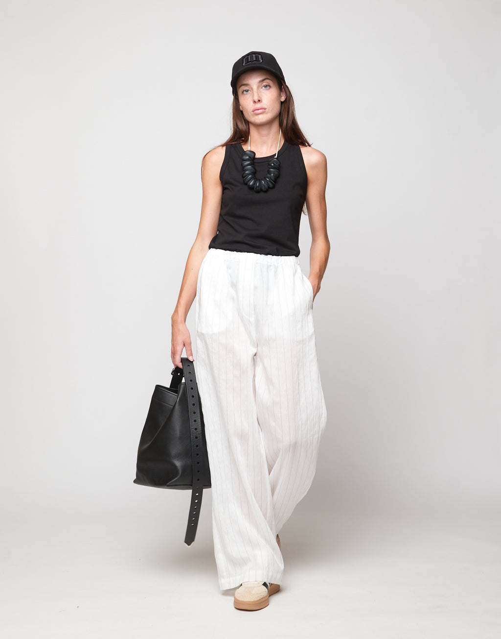 Pantaloni Wide-Leg in Gessato Lyocell