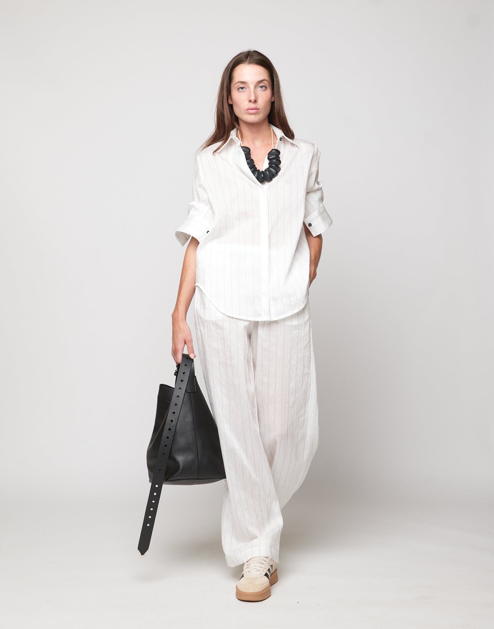 Pantaloni Wide-Leg in Gessato Lyocell
