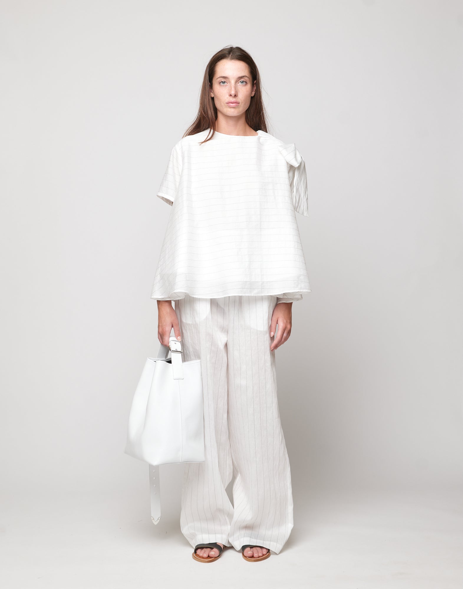 Blusa Girocollo in Gessato Lyocell
