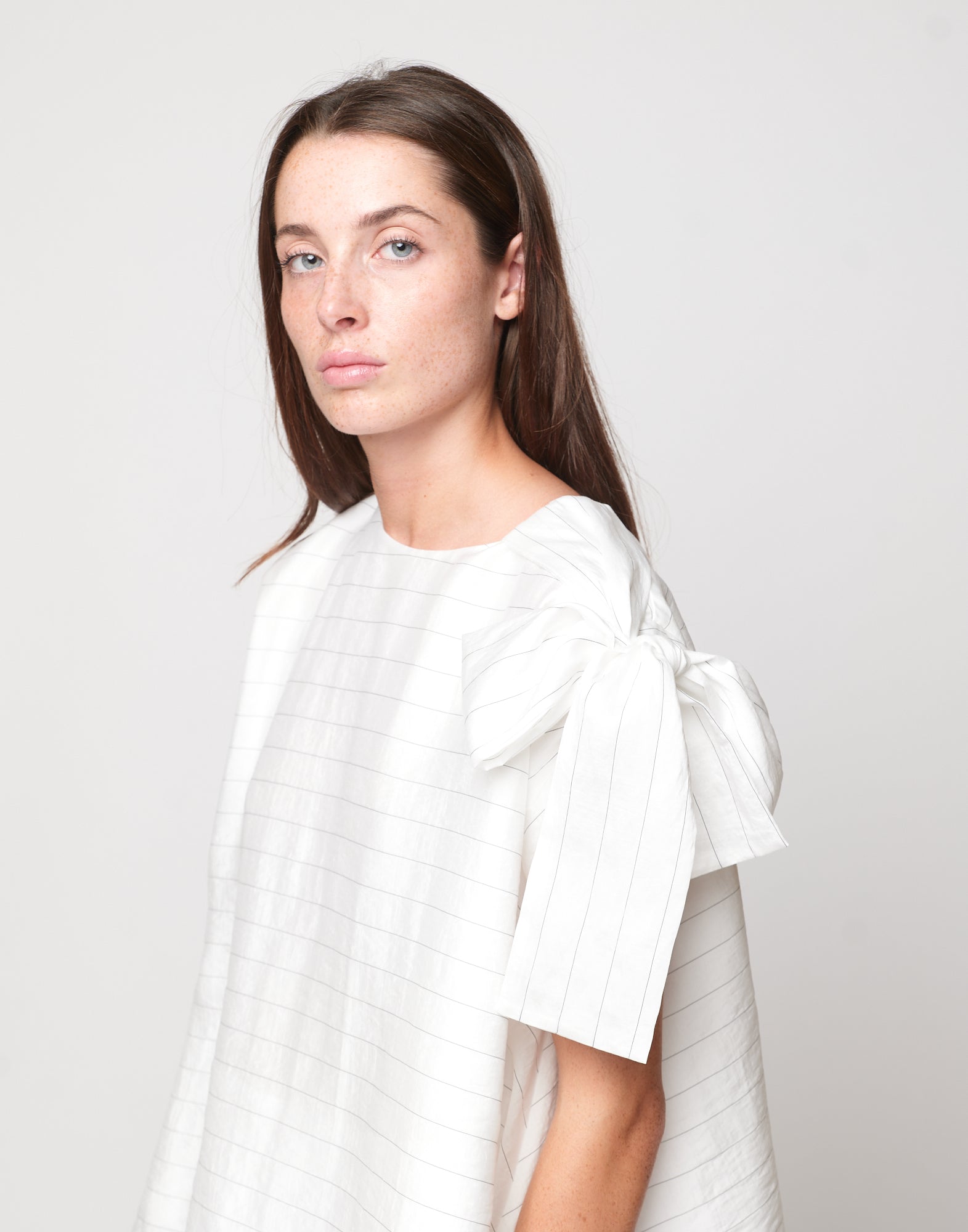 Blusa Girocollo in Gessato Lyocell