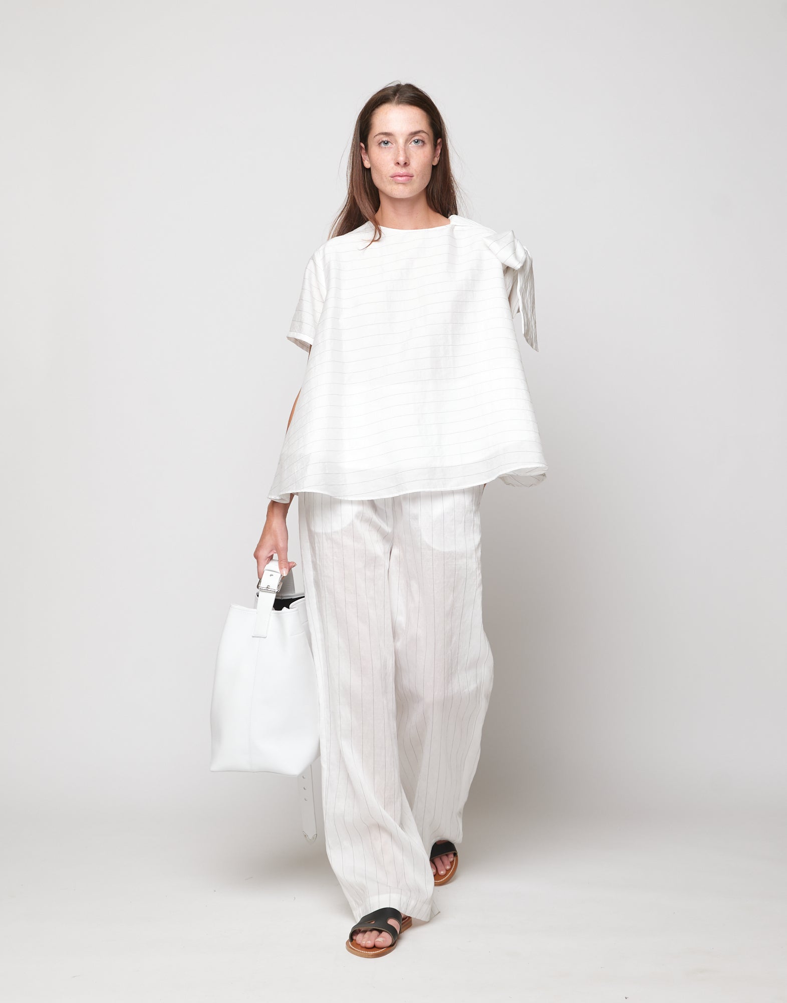 Blusa Girocollo in Gessato Lyocell