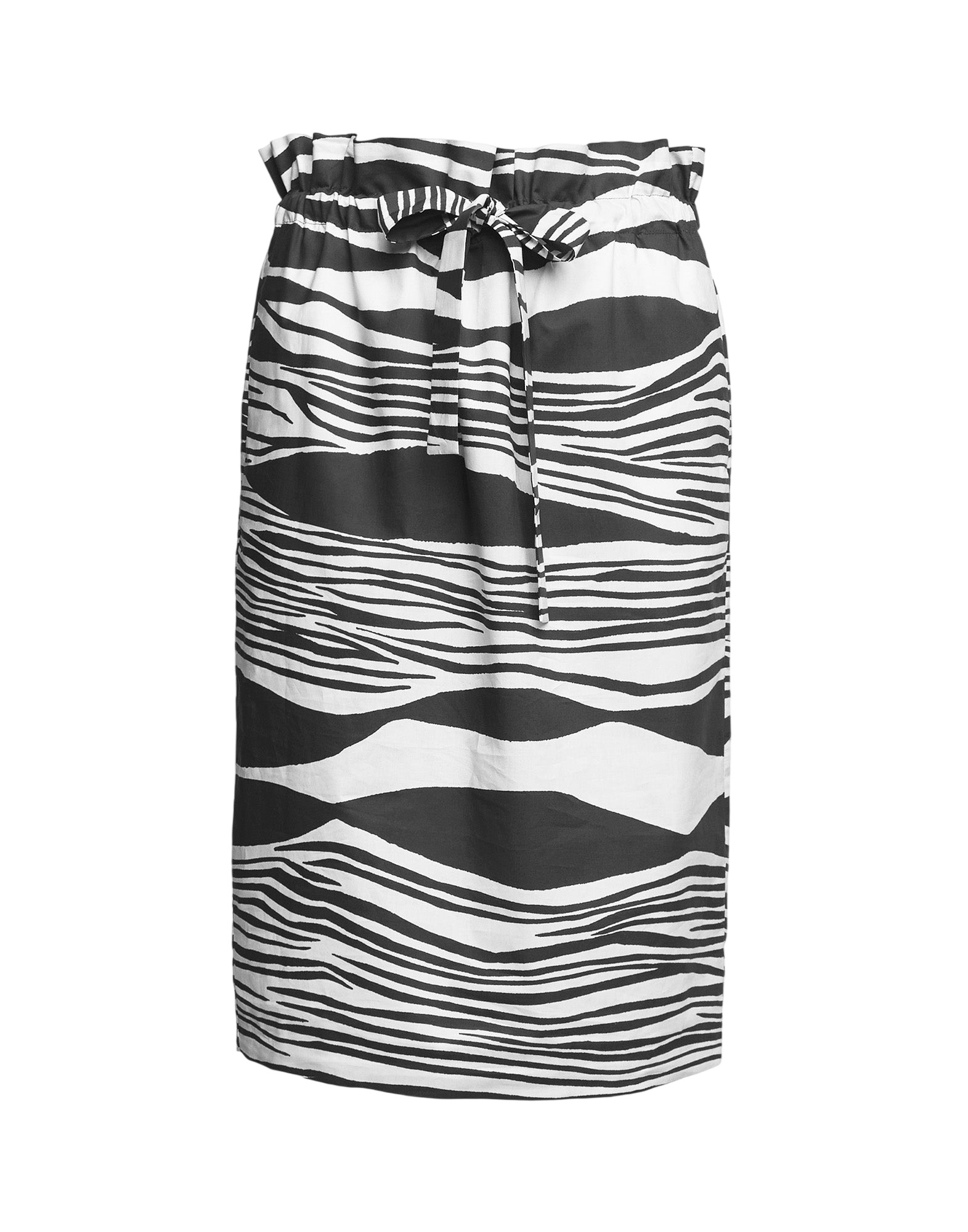Gonna a Tulipano In Popeline di Cotone Stampa Africa Off White/Nero