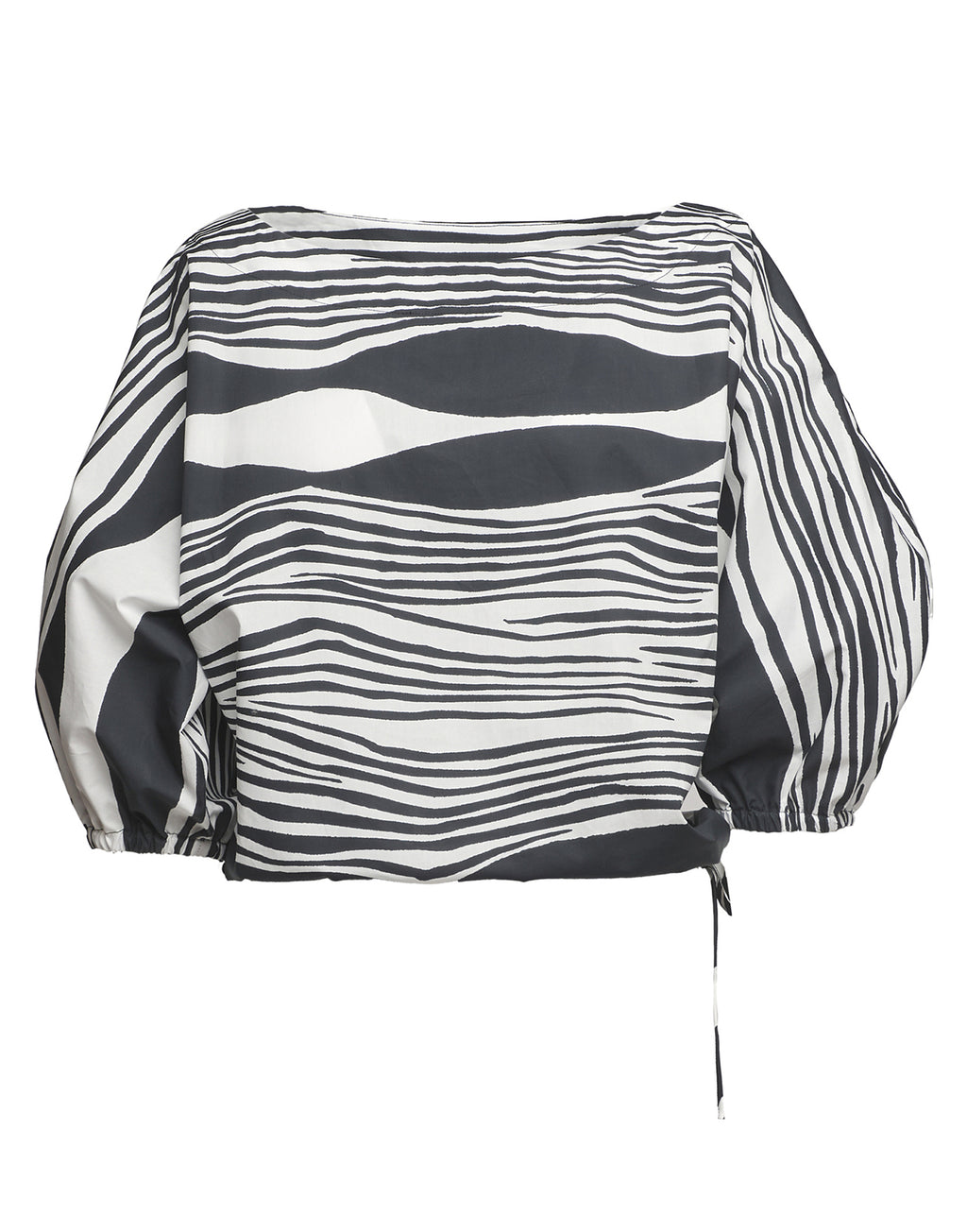 Blusa Kimono in Popeline di Cotone Stampato Off White/Nero