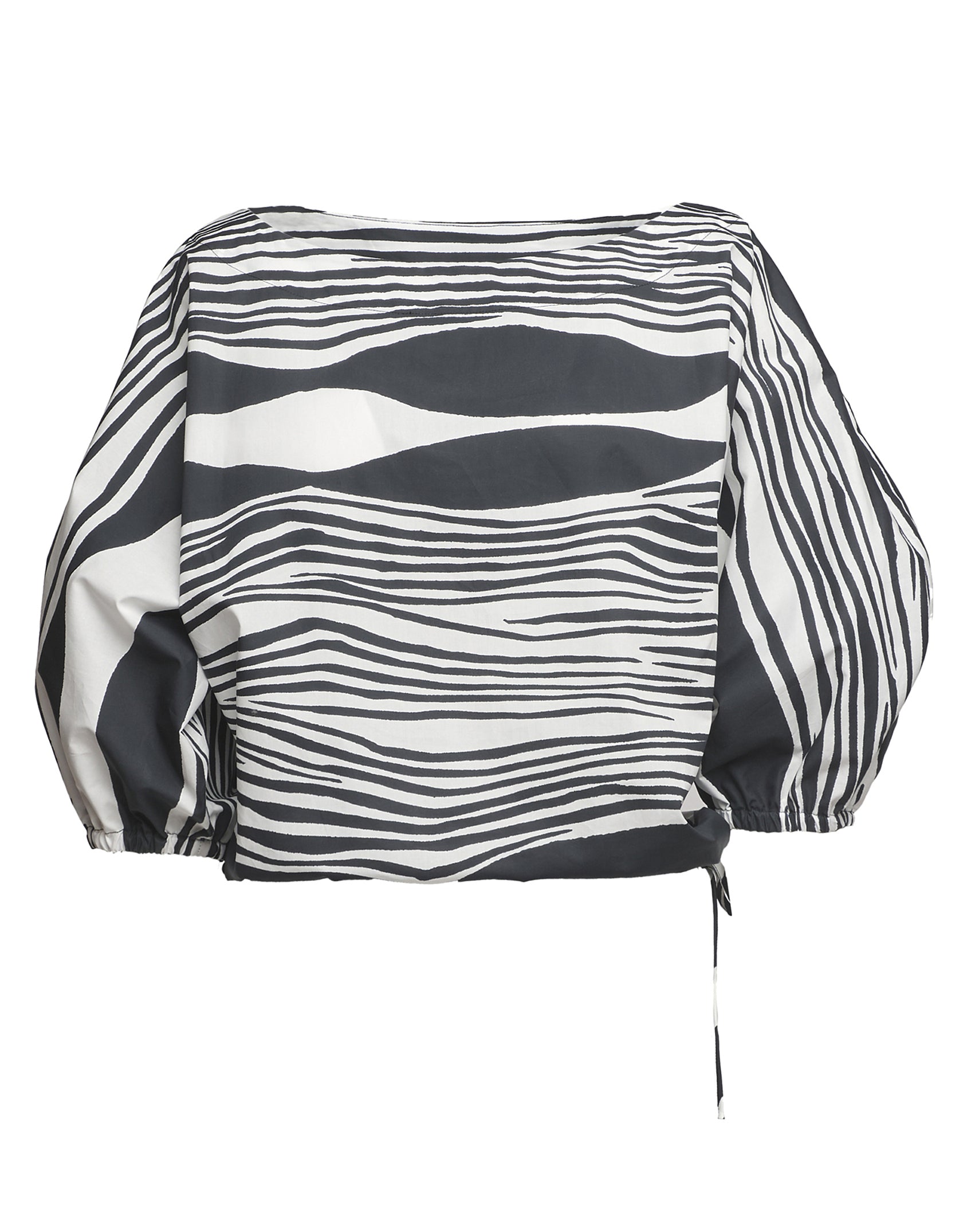Blusa Kimono in Popeline di Cotone Stampato Off White/Nero