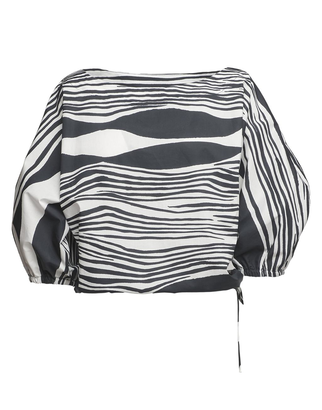Off-White/Black Printed Cotton Poplin Kimono Blouse
