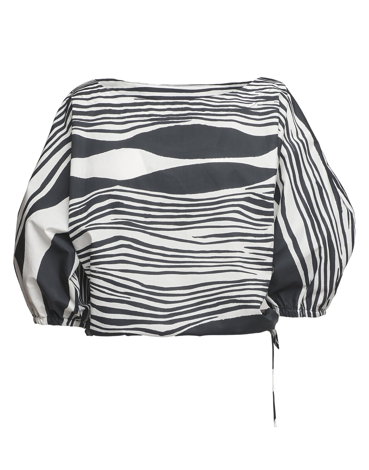 Off-White/Black Printed Cotton Poplin Kimono Blouse