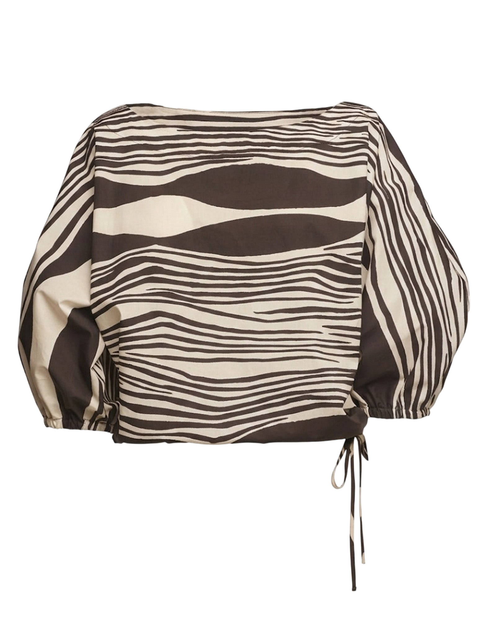 Blusa Kimono in Popeline di Cotone Stampato Orzo/Fondente