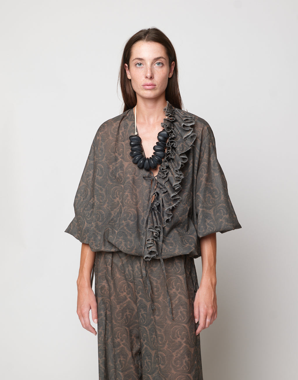 Blusa Ampia in Mussola di Cotone Stampa Cashmere Ghisa