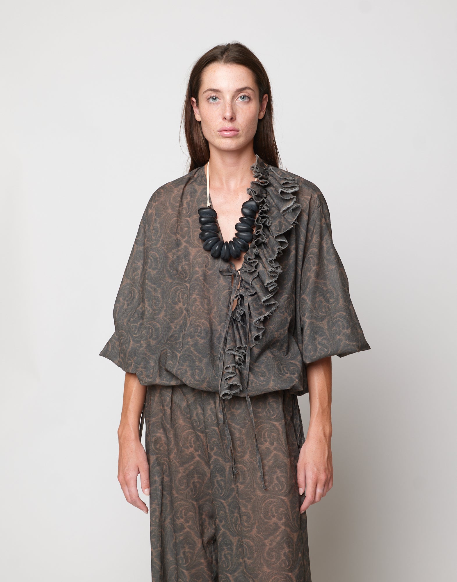 Blusa Ampia in Mussola di Cotone Stampa Cashmere Ghisa