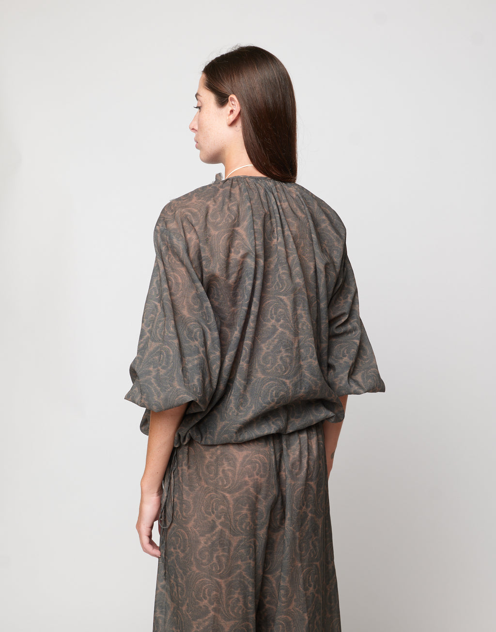 Blusa Ampia in Mussola di Cotone Stampa Cashmere Ghisa