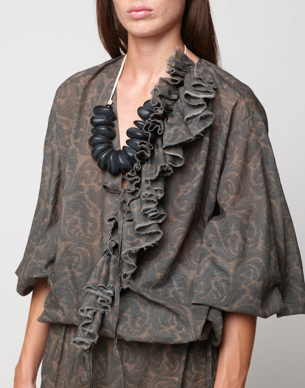 Blusa Ampia in Mussola di Cotone Stampa Cashmere Ghisa