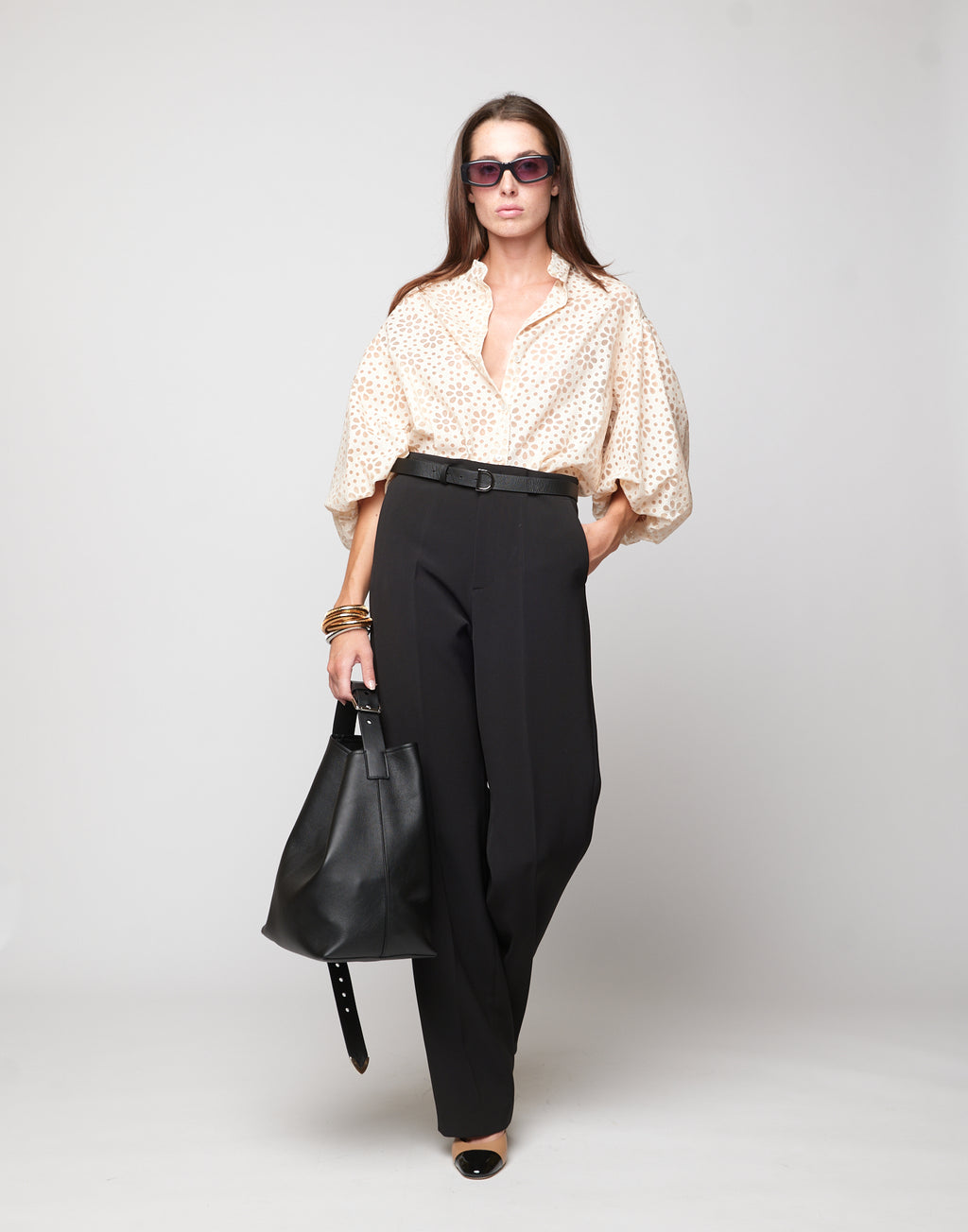 Camicia Coreana con Manica Baloon in Daisy Devorè Cipria