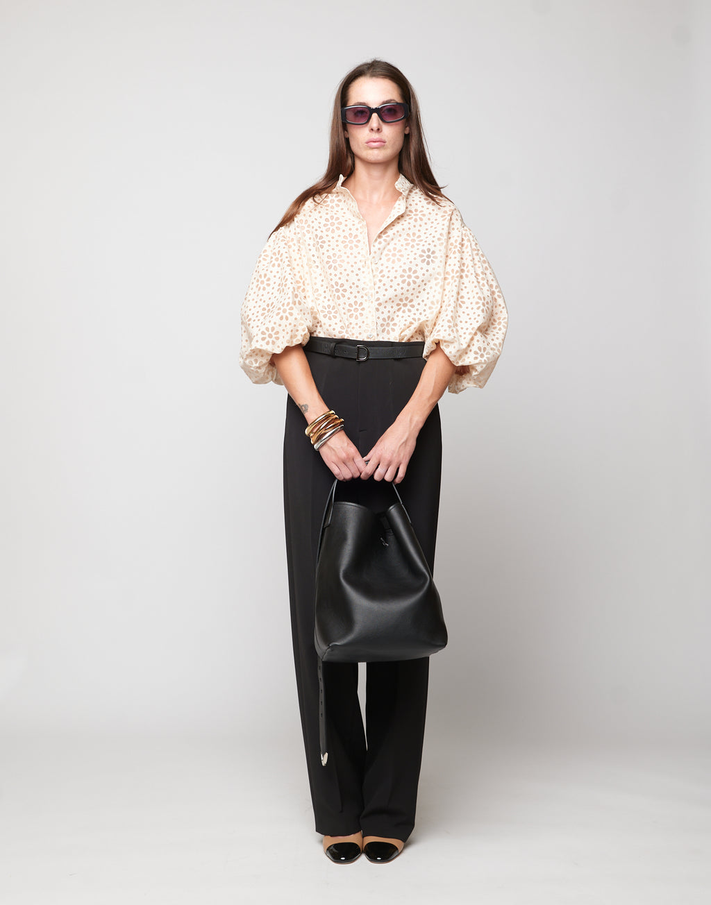Camicia Coreana con Manica Baloon in Daisy Devorè Cipria
