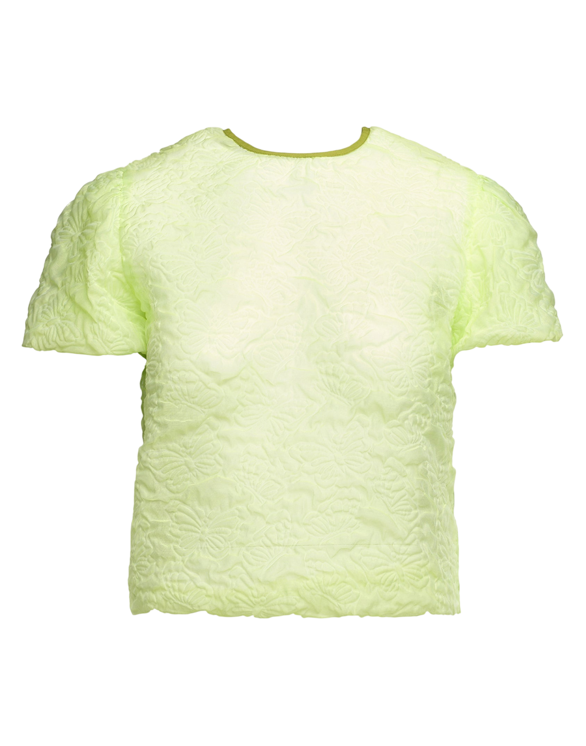 Blouse with balloon sleeves in lime butterfly cloqué