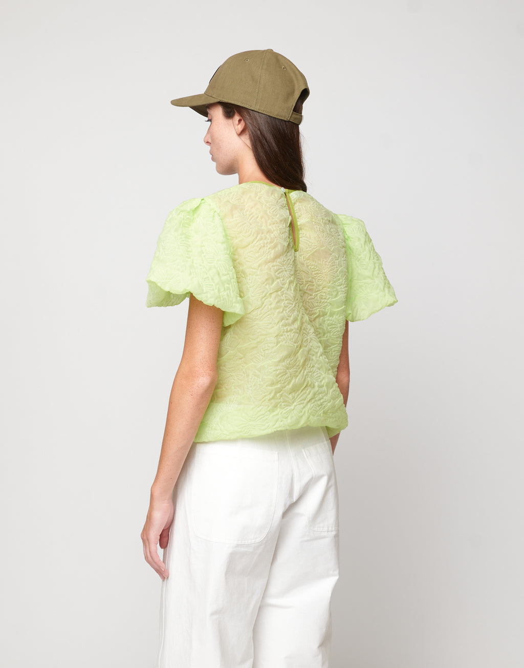 Blusa con manica Baloon in Butterfly Cloqué Lime