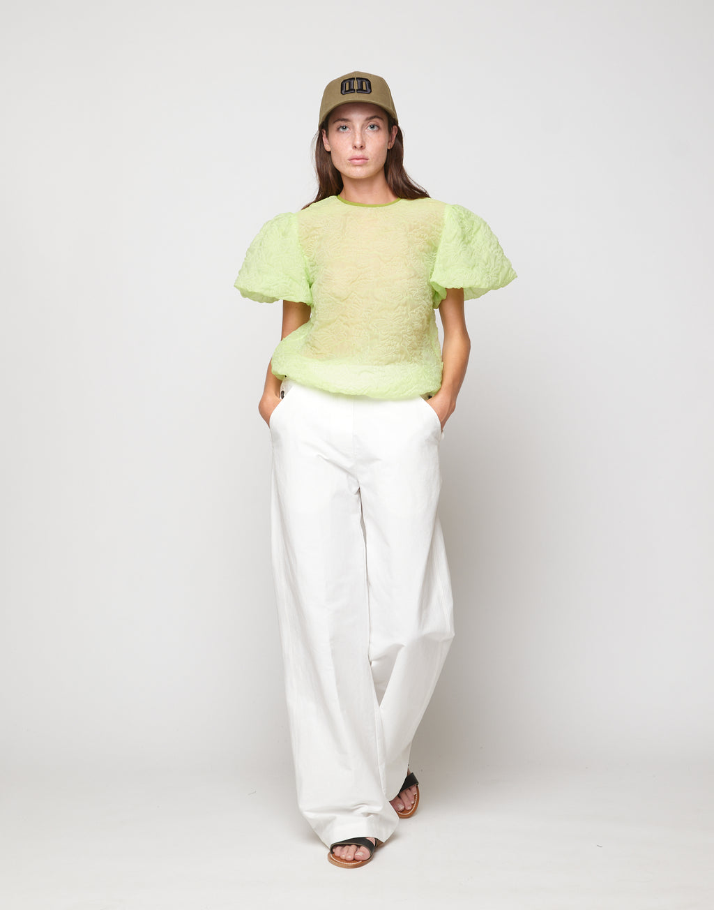 Blusa con manica Baloon in Butterfly Cloqué Lime