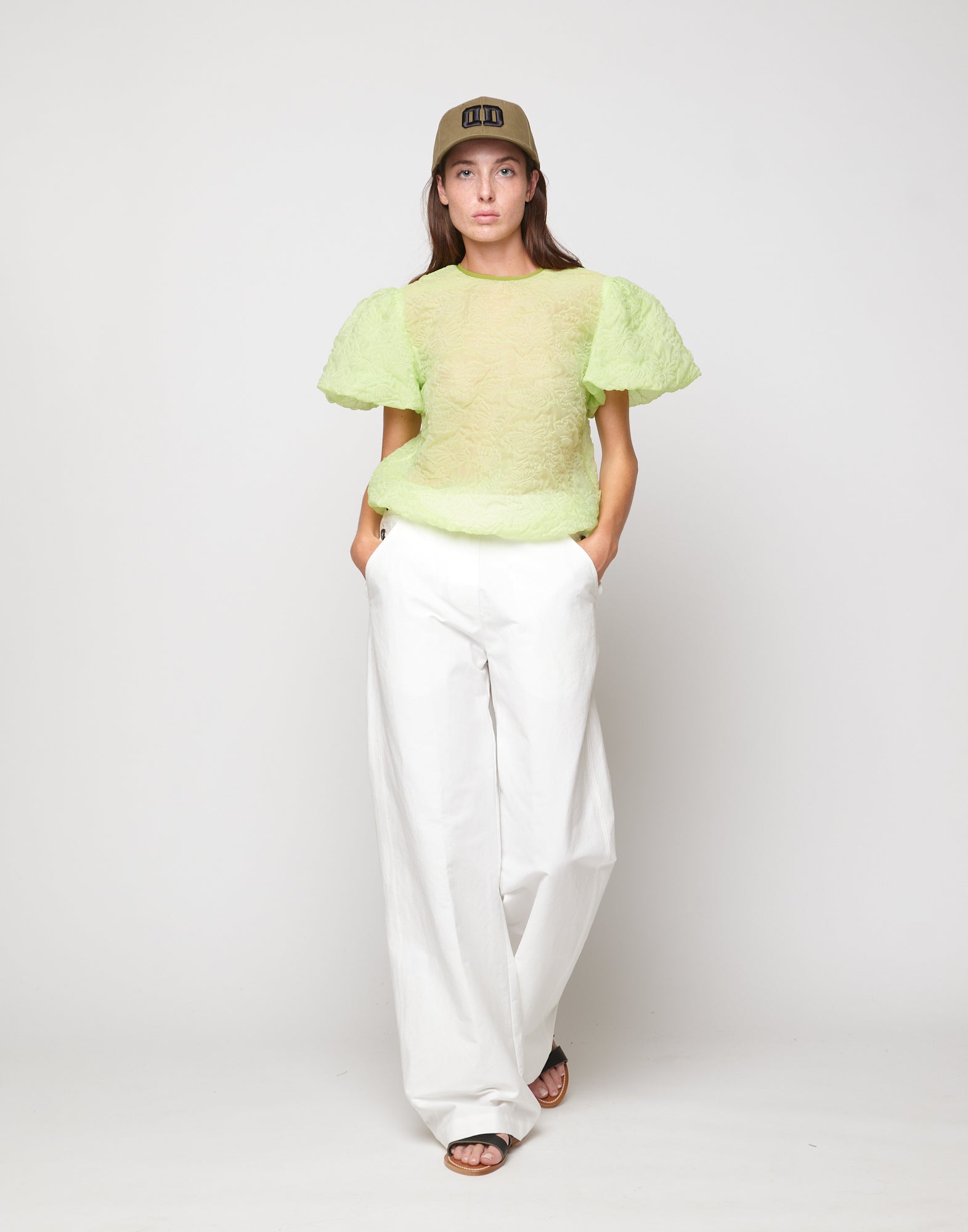 Blusa con manica Baloon in Butterfly Cloqué Lime