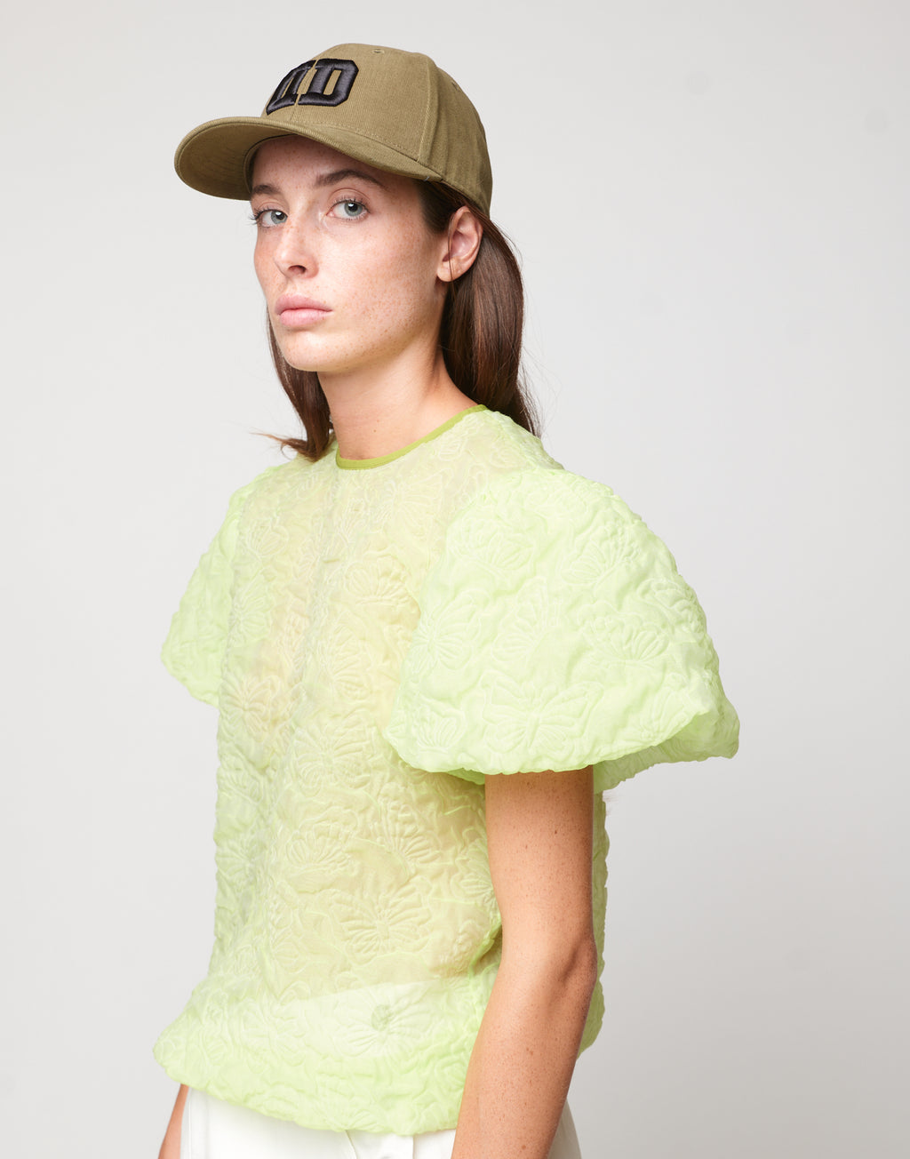 Blusa con manica Baloon in Butterfly Cloqué Lime