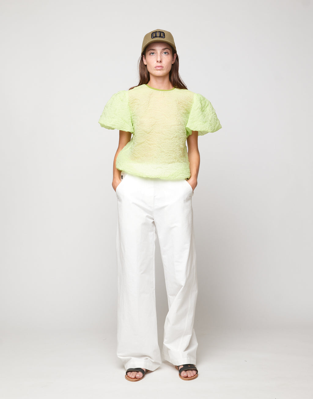 Blusa con manica Baloon in Butterfly Cloqué Lime