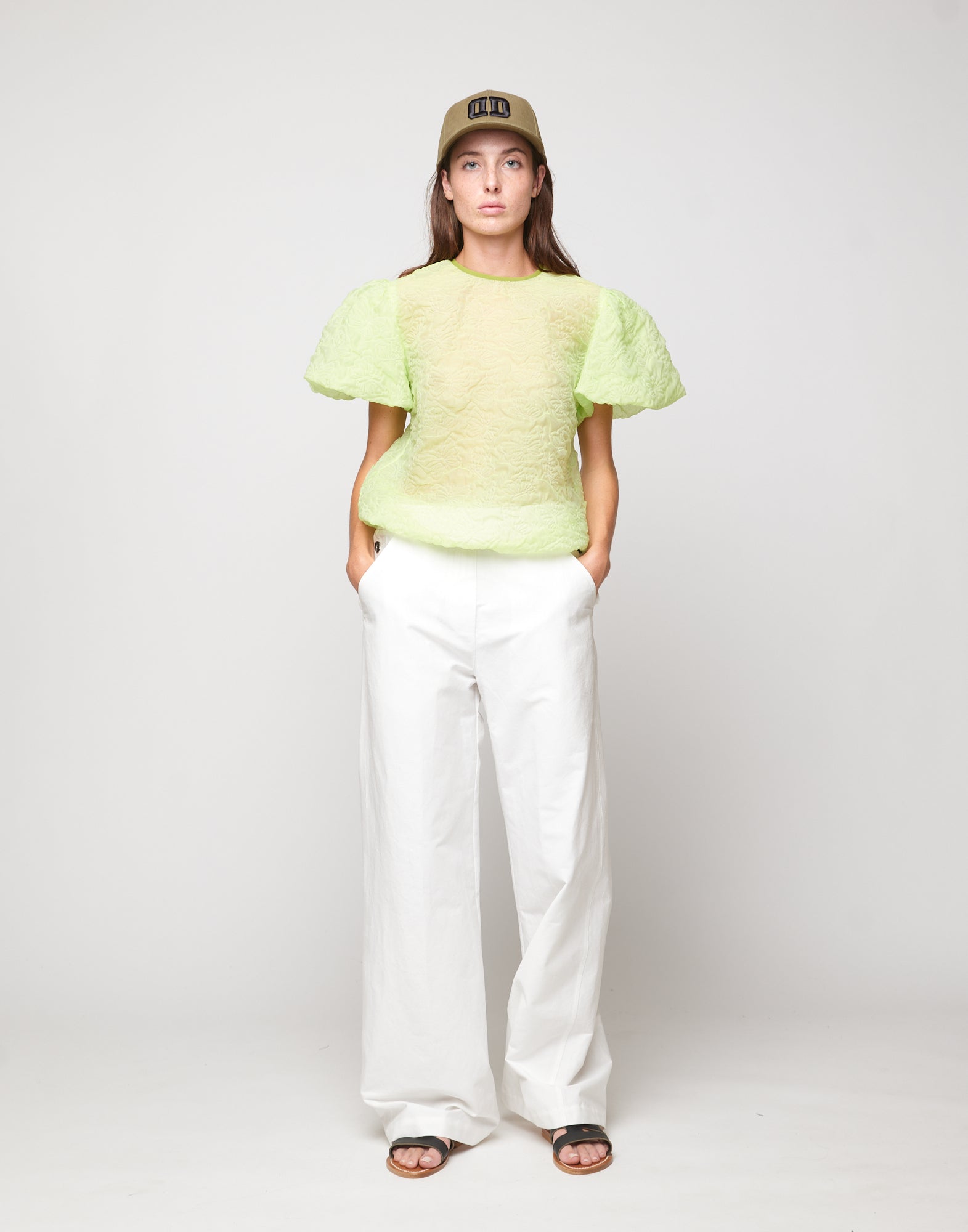 Blusa con manica Baloon in Butterfly Cloqué Lime