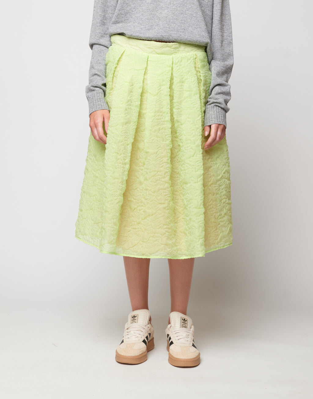 Gonna Midi in Butterfly Cloqué Lime