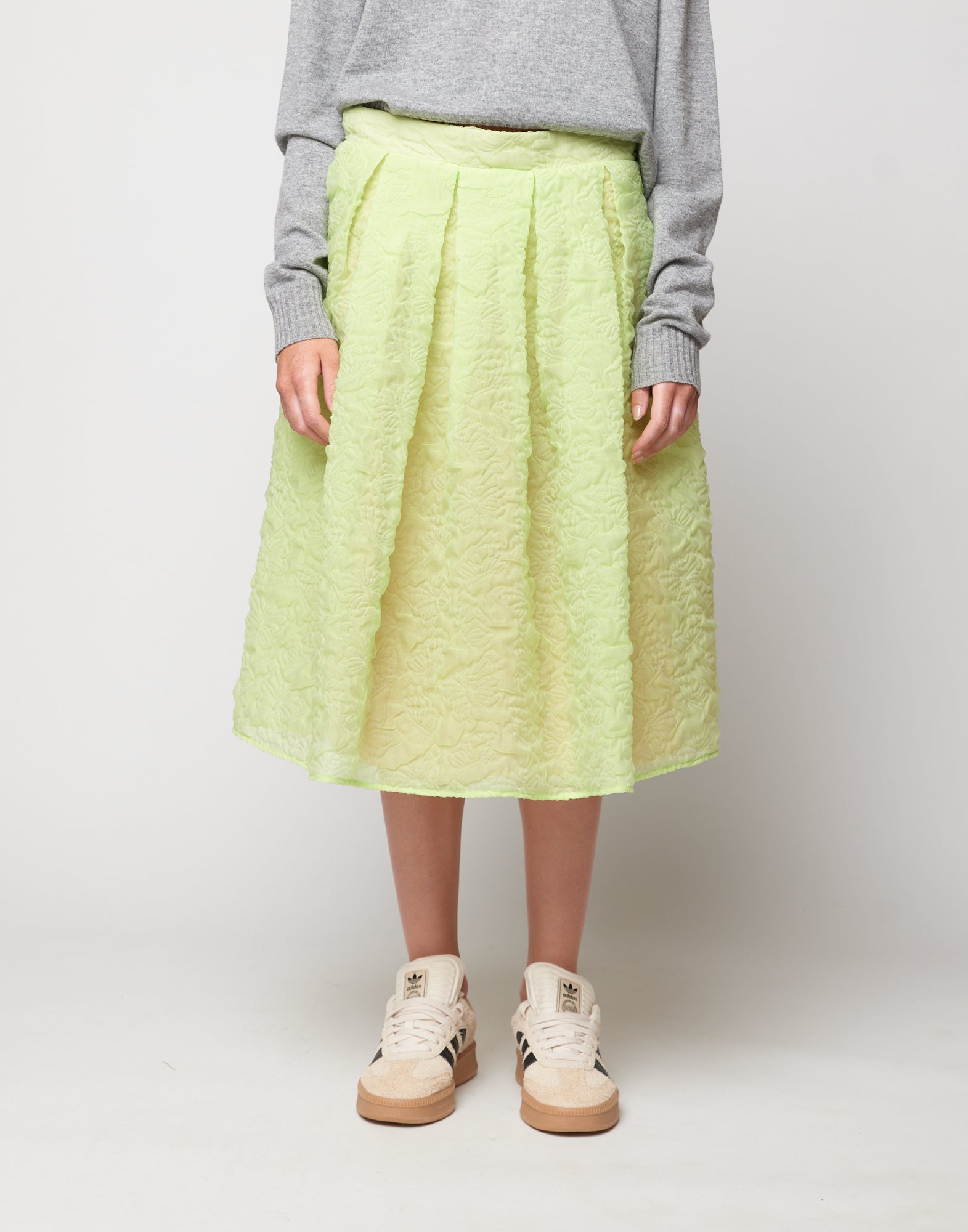 Gonna Midi in Butterfly Cloqué Lime