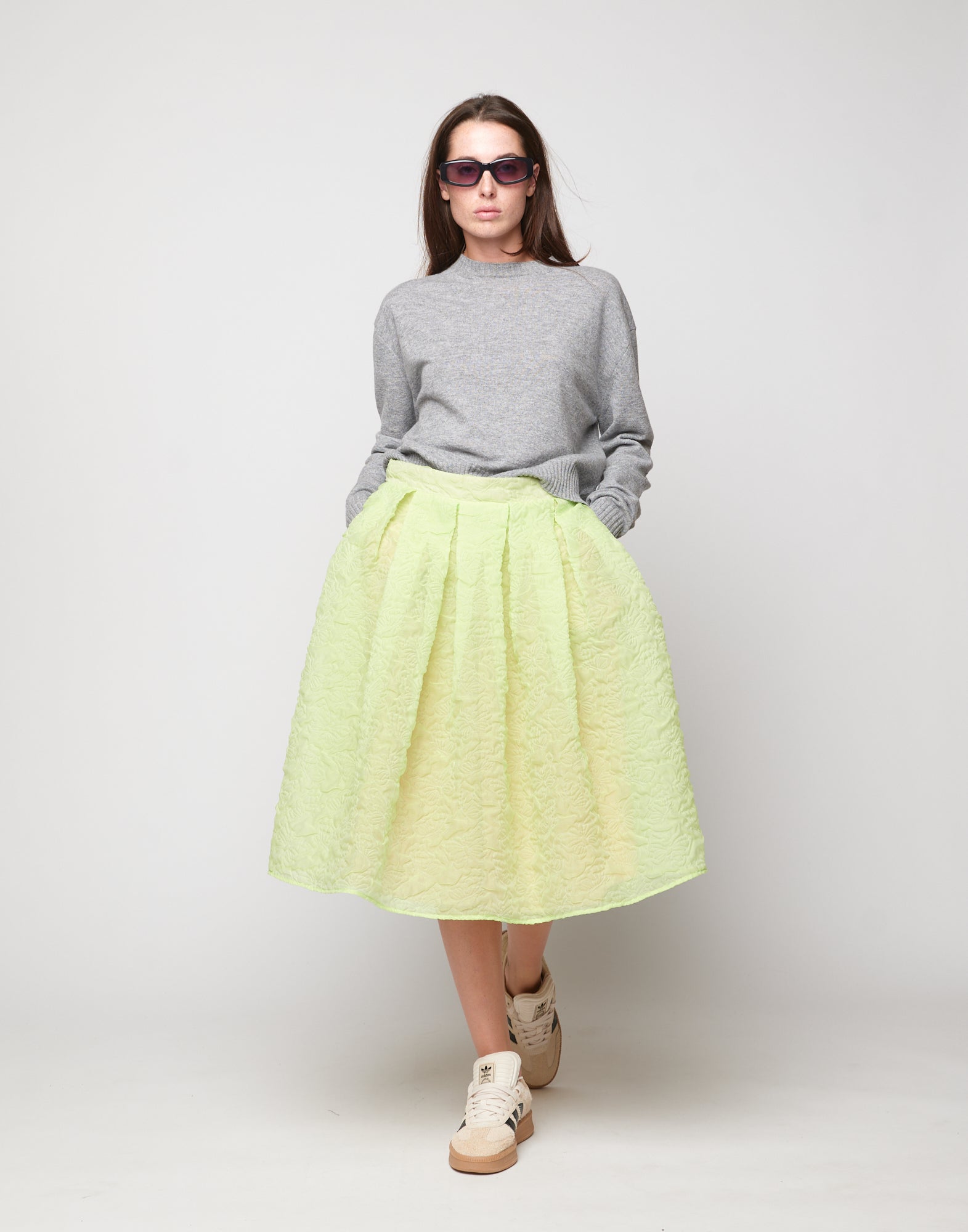 Gonna Midi in Butterfly Cloqué Lime
