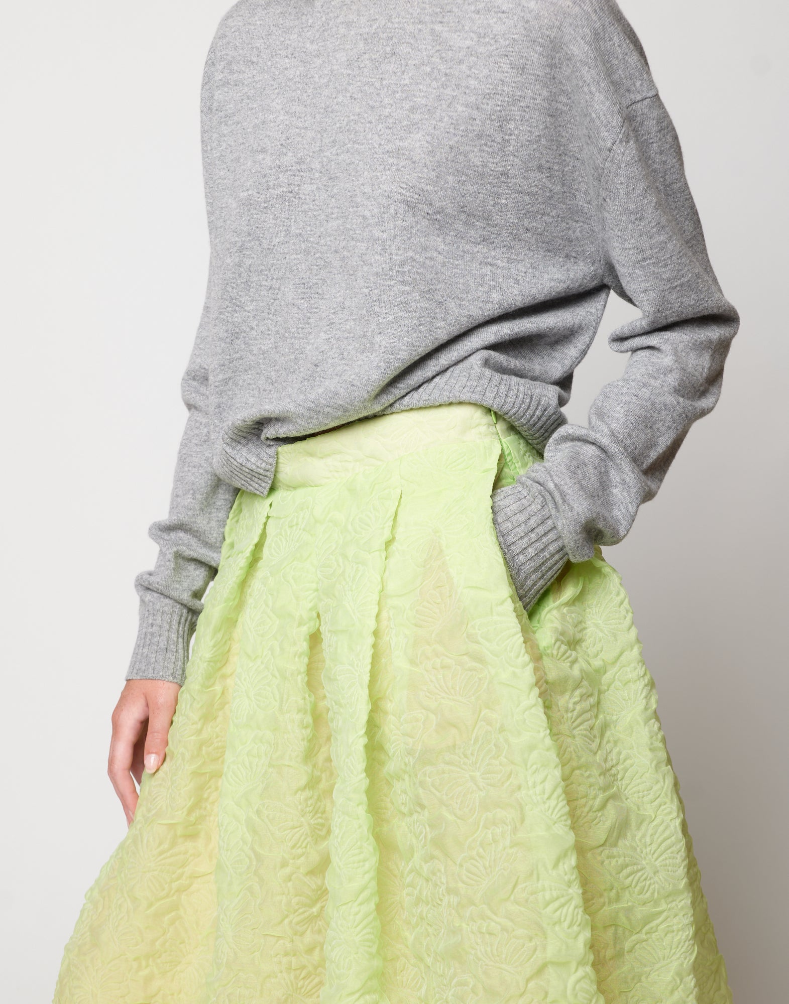 Gonna Midi in Butterfly Cloqué Lime
