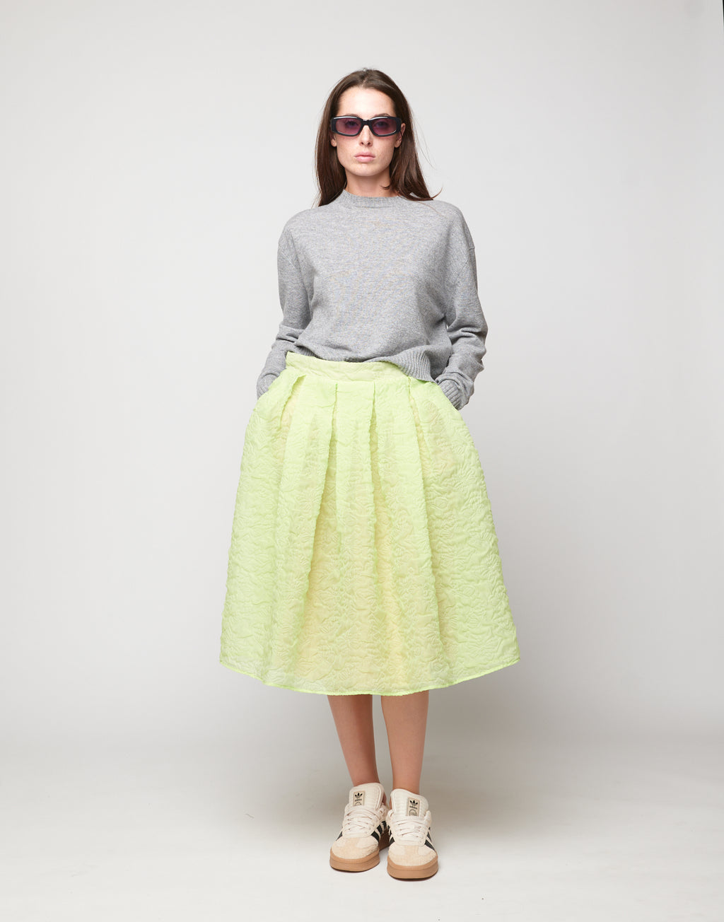 Gonna Midi in Butterfly Cloqué Lime