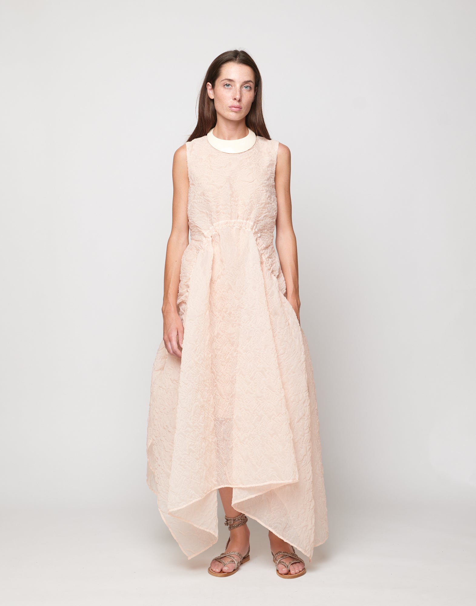 Abito Stondato in Butterfly Cloqué Apricot