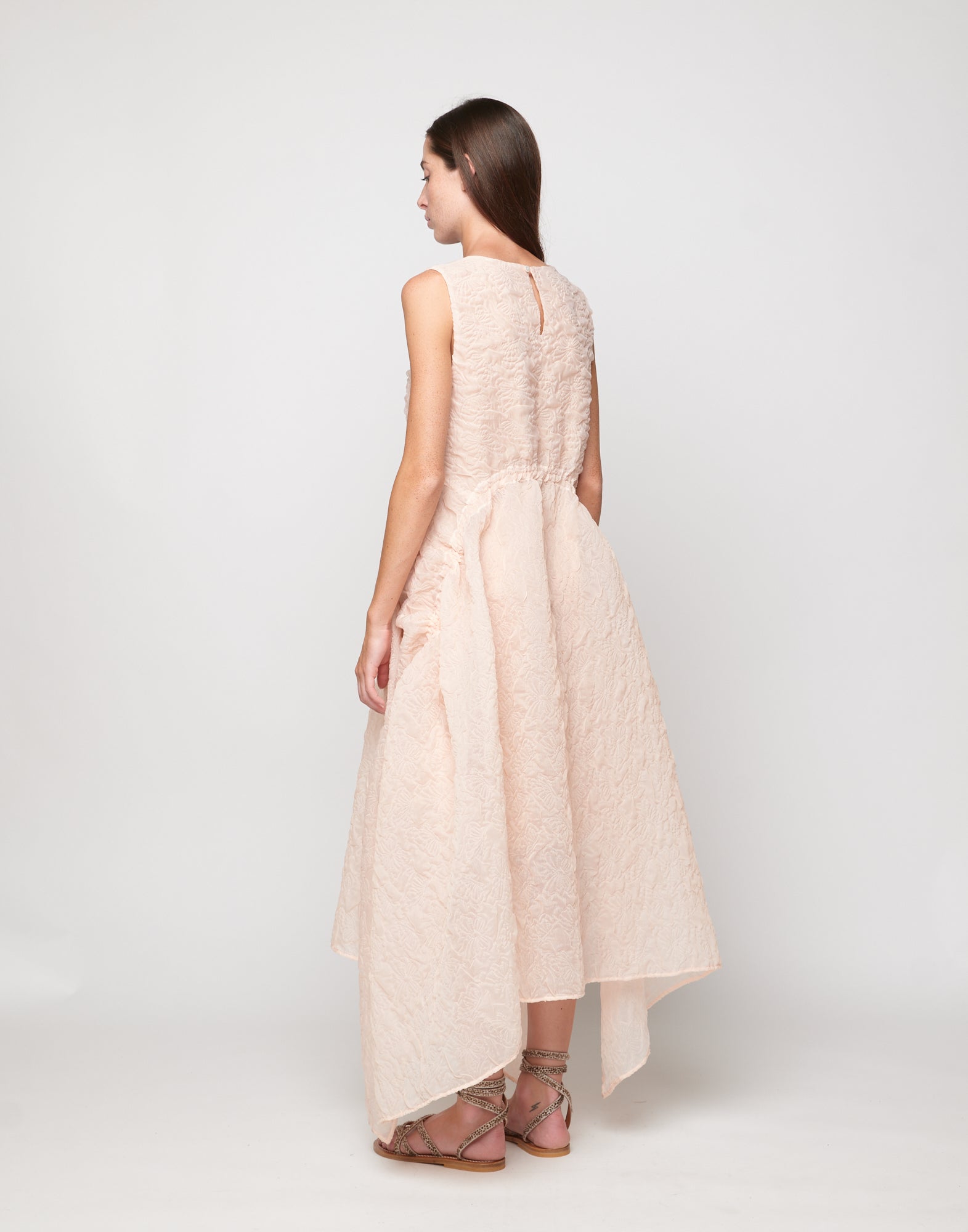 Abito Stondato in Butterfly Cloqué Apricot