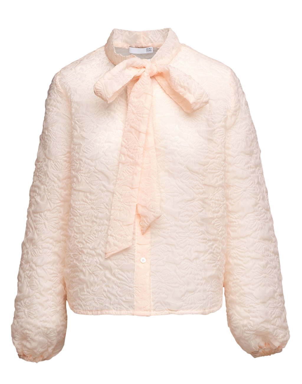 Butterfly Cloqué Ribbon-Neck Shirt in Apricot
