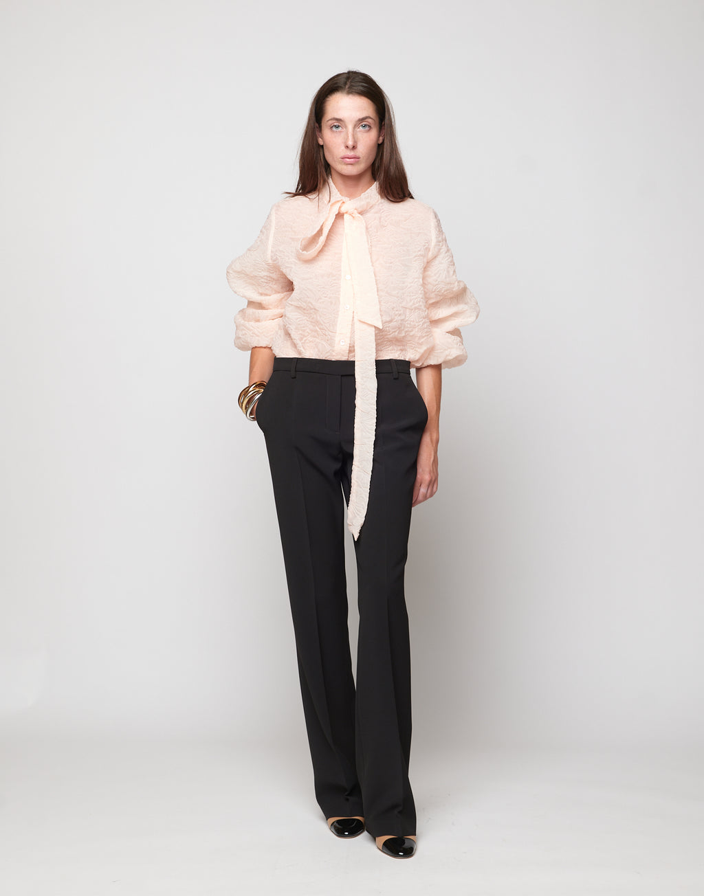 Camicia Collo a Nastro in Butterfly Cloqué Apricot