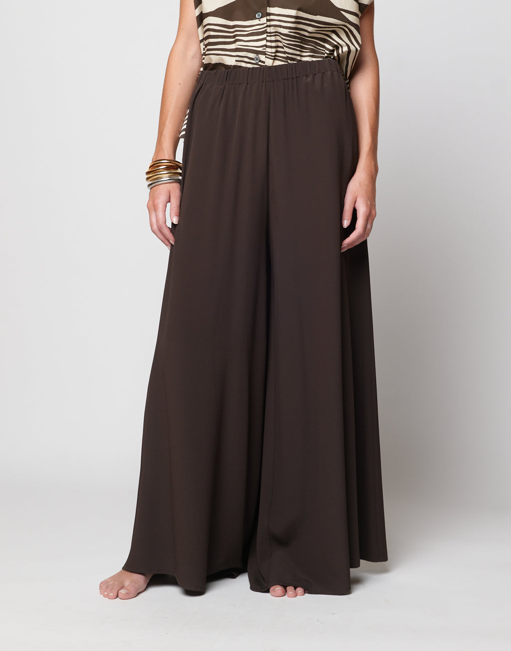 Pantaloni Wide-Leg in Crepe de Chine Ciocco