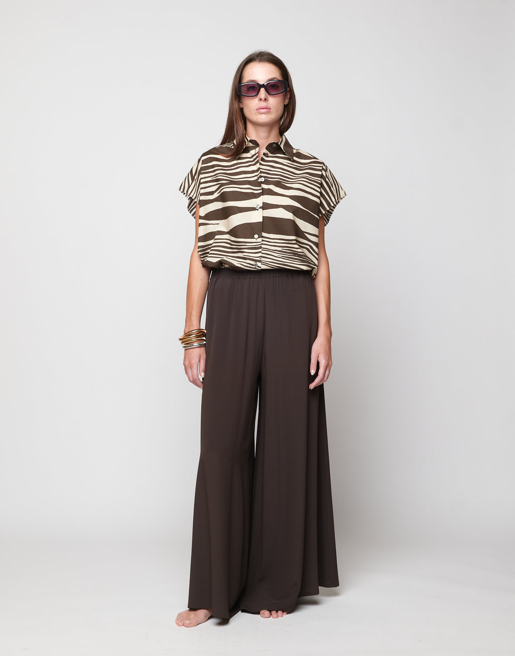 Pantaloni Wide-Leg in Crepe de Chine Ciocco